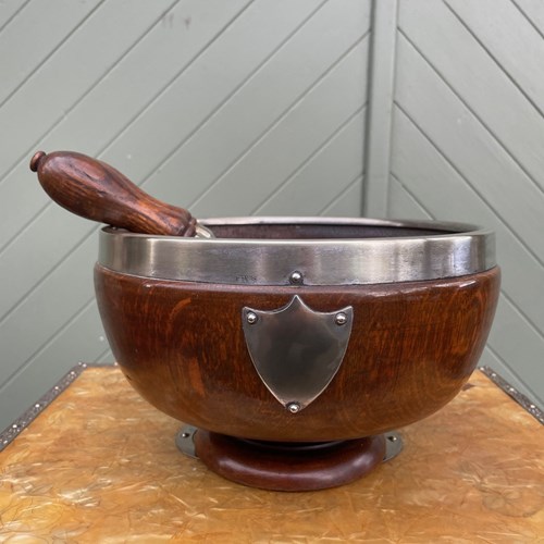 Antique Oak & Silver Plated Bowl