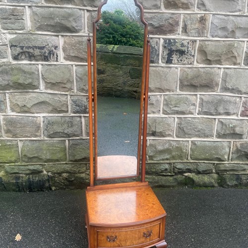 Antique Burr Walnut Cheval Dressing Mirror