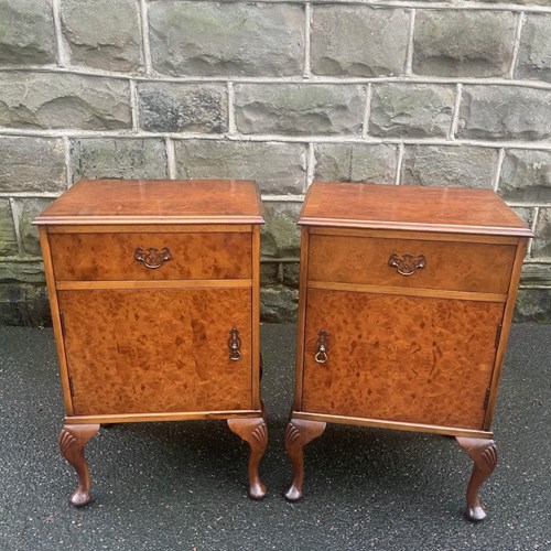 Pair Antique Burr Walnut Bedside Cabinet