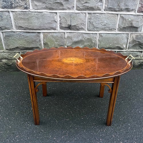 Inlaid Burr Walnut Tray On Stand Coffee Table