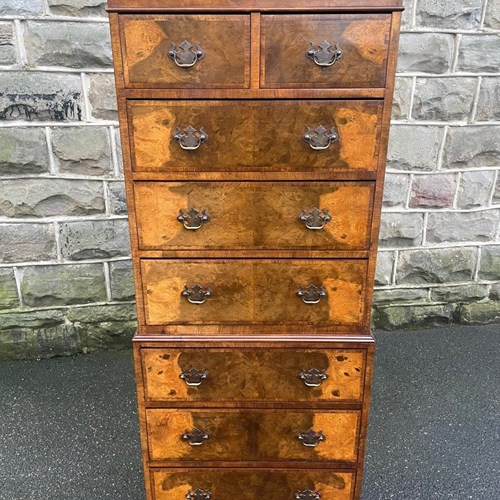 Antique Burr Walnut Chest On Chest Tallboy