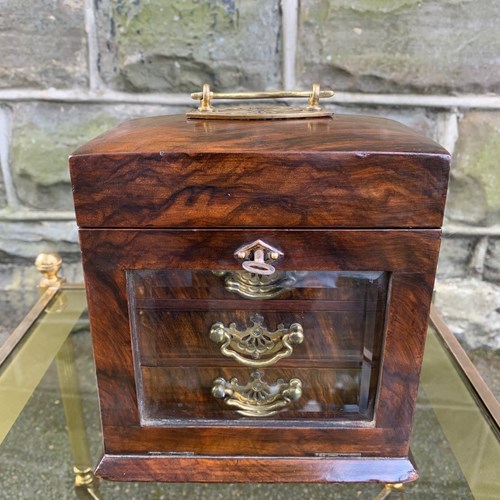 Antique Figured Walnut Ladies Jewellery Box