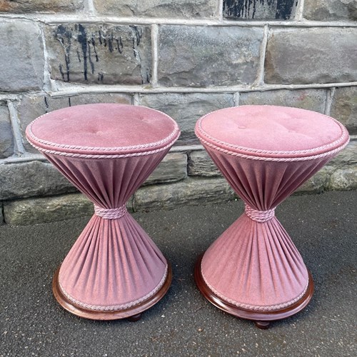 Pair Antique Mahogany Upholstered Stools