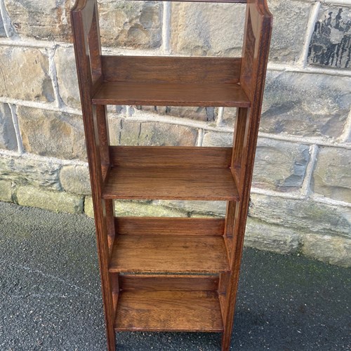 Antique Small Oak Open Bookcase Bookshelf