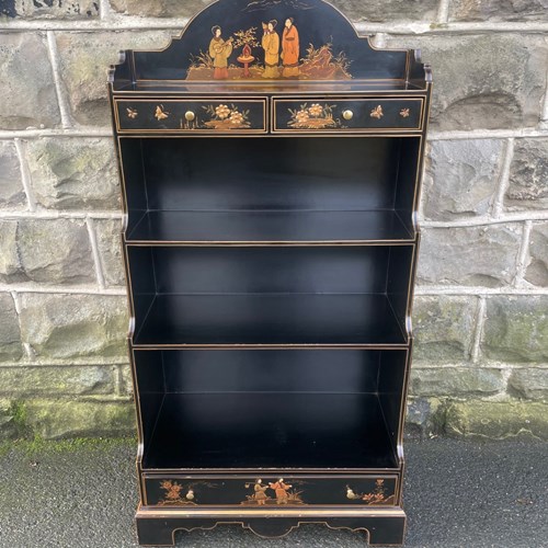 Quality Black Chinoiserie Waterfall Open Bookcase