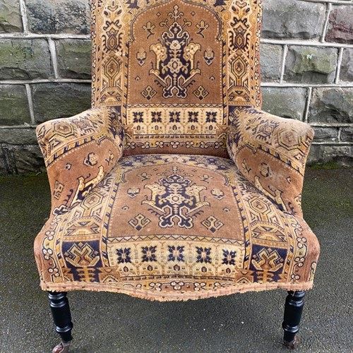 Antique Carpet Upholstered Armchair