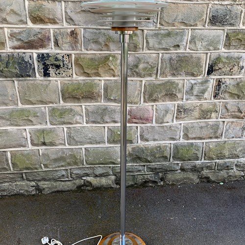 Art Deco Walnut & Chrome Floor Lamp Uplighter