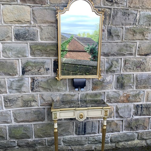 Giltwood Polychrome Painted Console Table & Matching Mirror