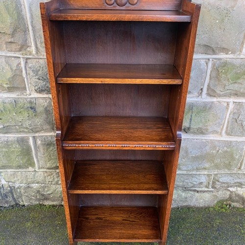 Antique Slim Oak Open Bookcase Bookshelves