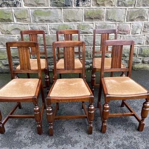 Antique Matching Set 6 Oak Dining Chairs