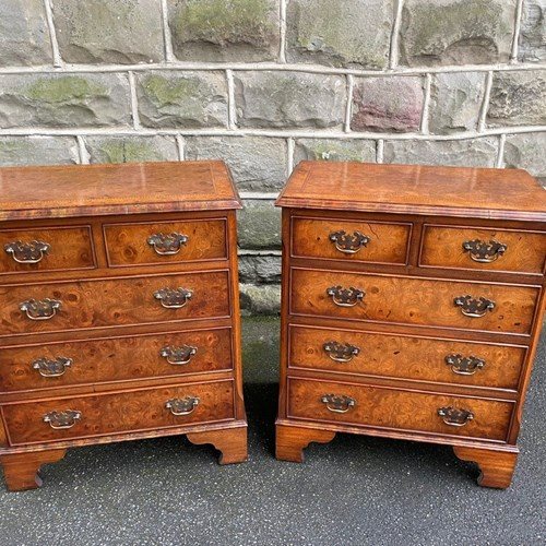 Quality Pair Inlaid Burr Walnut Bedside Chest Drawers