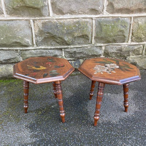 Unusual Pair Antique Walnut Stools