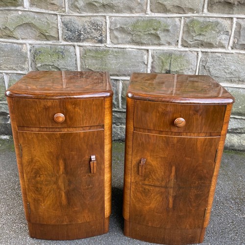 Pair Art Deco Figured Walnut Bedside Cabinets