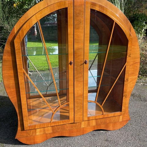 Art Deco Figured Walnut Display Cabinet