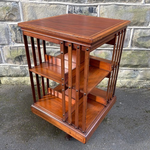 Edwardian Inlaid Mahogany Revolving Bookcase By Maple & Co