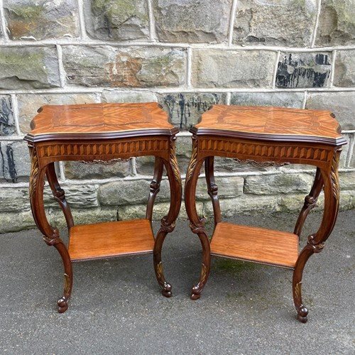 Pair Inlaid Satinwood & Parcel Gilt Bedside Tables