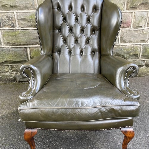 Quality Gentleman's Leather Wing Armchair