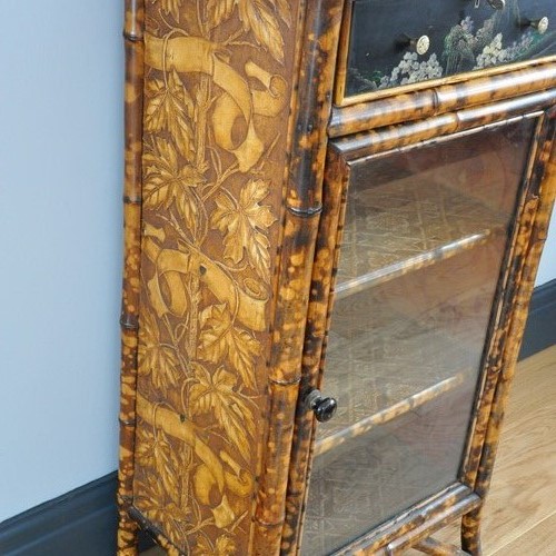 Antique English Bamboo Side Cabinet With Leather 