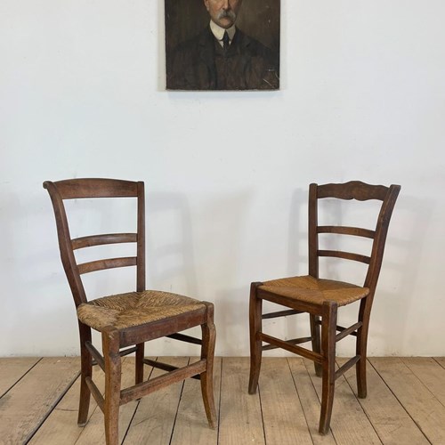 Pair Of Antique French Chairs With Rush Seats 