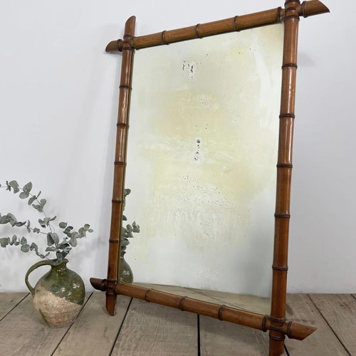 Antique French Bamboo Foxed Mirror 