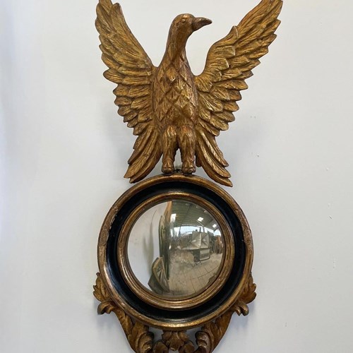 Antique Regency Eagle Crested Convex Mirror 
