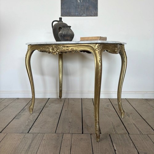 Antique French Gilt Marble Top Console Table 