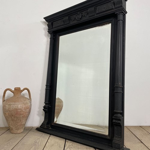 Antique French Ebonised Painted Mirror 