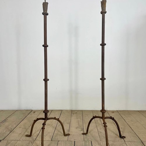 Pair Of Antique Wrought Iron Candle Stands 