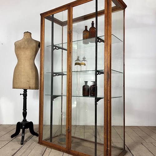 Vintage Antique Haberdashery Oak & Glass Shop Display Cabinet 