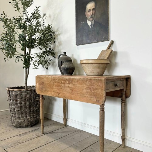 Victorian Antique Rustic Pine Drop Leaf Table 