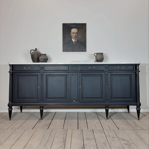 Vintage Antique French Marble Top Ebonised Sideboard Cabinet 