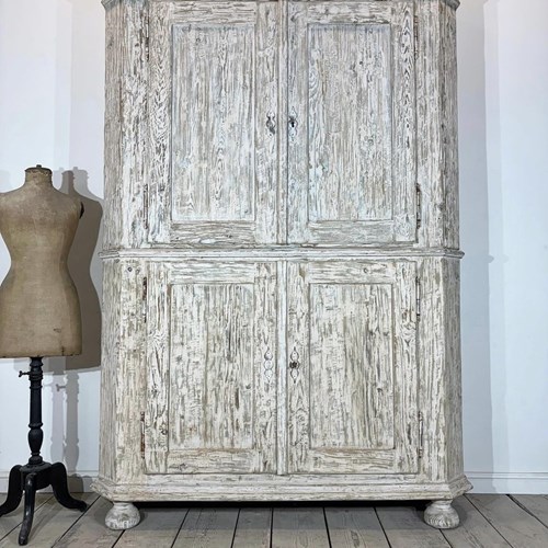 Superb Antique French/Swedish Original Painted Linen Cupboard 