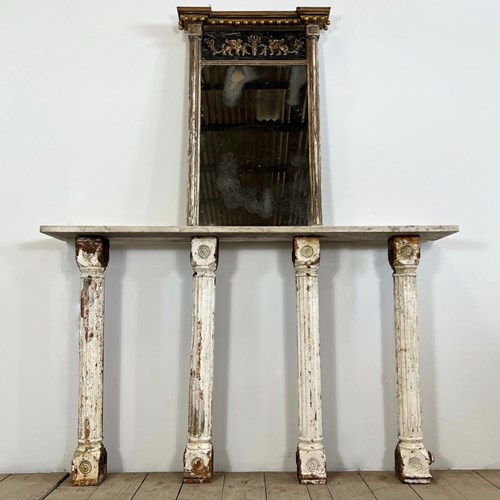 Antique Cast Iron Marble Top Console Table 