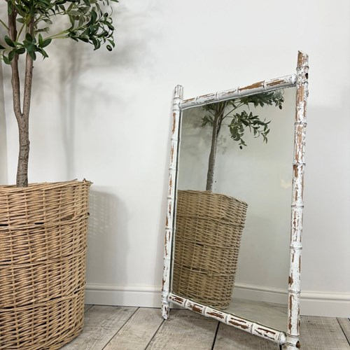 Antique French Original Painted Bamboo Mirror 