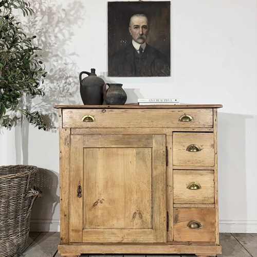 Victorian Antique Rustic Pine Cupboard Bank Of Drawers 