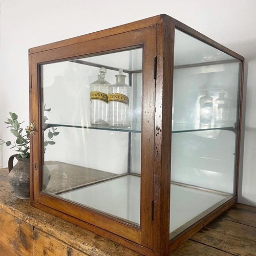 Vintage Haberdashery Oak & Glass Table Top Display Cabinet 