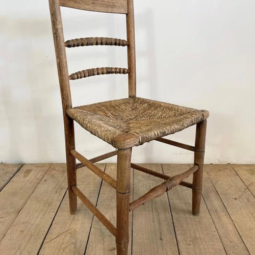 Antique Welsh Oak Chair With Rush Seat 