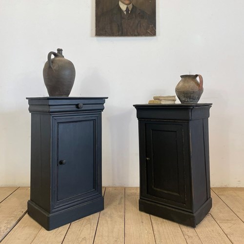 Antique French Ebonised Painted Bedside Cabinet