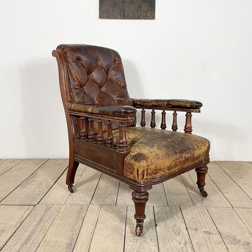 Victorian Antique Leather Library Armchair 