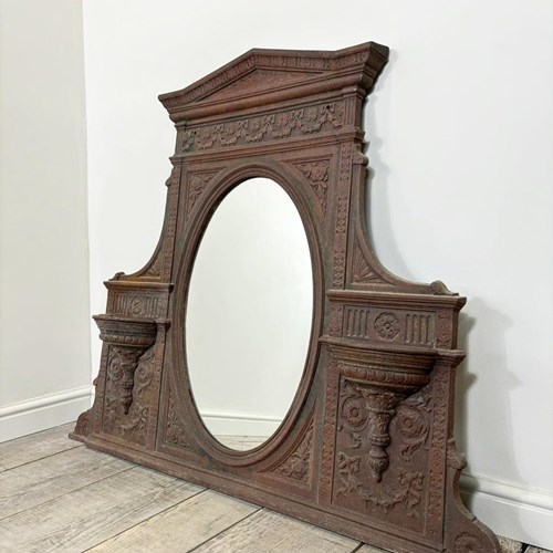 Georgian Antique Cast Iron Overmantle Mirror 