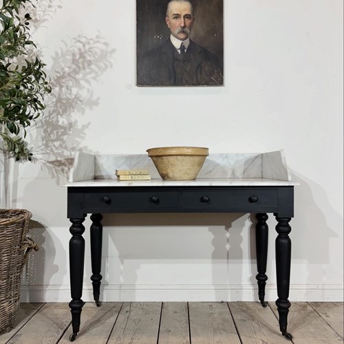 Victorian Antique Ebonised Marble Washstand Console Table 