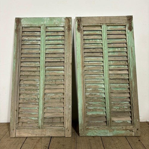 Pair Of Antique French Original Painted Shutters 