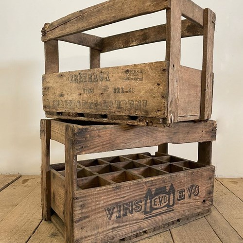 Vintage Antique French Wooden Wine Crates 