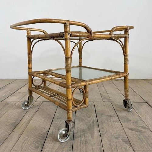 Vintage Mid Century Bamboo Drinks Trolley 