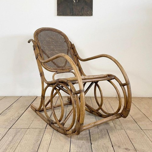 Vintage Bamboo & Cane Bentwood Rocking Chair 