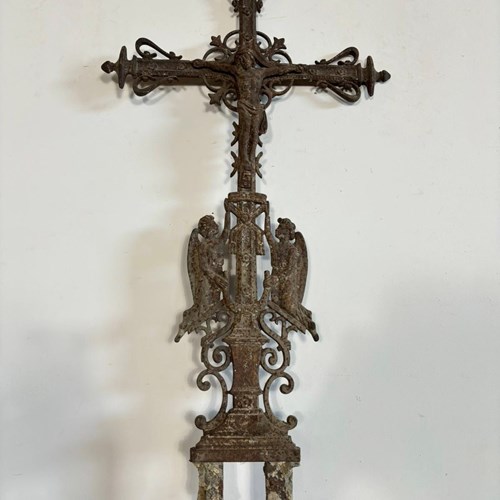 Antique French Cast Iron Crucifix 
