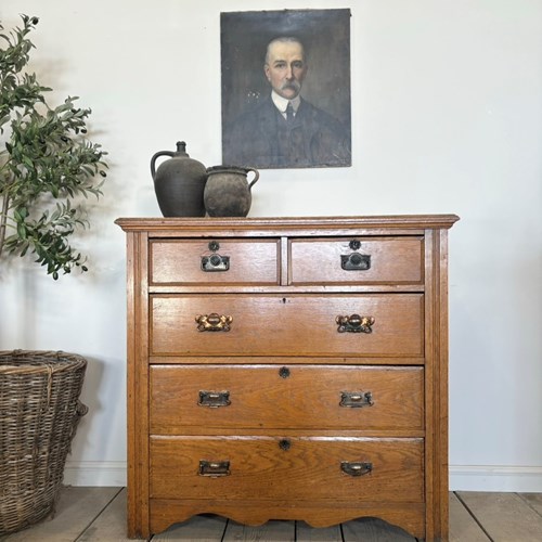 Antique Arts & Crafts Oak Chest Of Drawers 