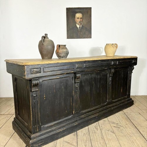 Vintage Antique Ebonised Double Sided Oak Shop Counter Cabinet 