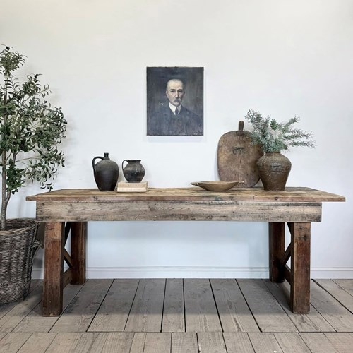 Large Antique Rustic Workbench Kitchen Island Table 