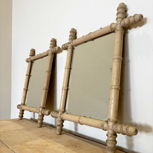 Pair Of Vintage Antique French Original Painted Bamboo Mirrors 